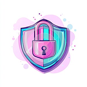 Digital protection and security are represented by a stylized shield and padlock icon
