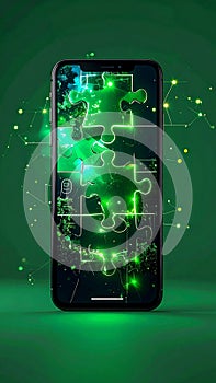 Digital Puzzle Solution on a Glowing Smartphone Screen