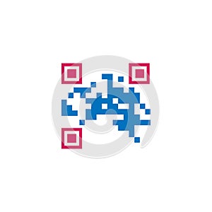 Digital QR code brain icon vector image logo.