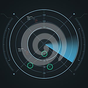 Digital radar screen. Futuristic HUD with datailed panels.