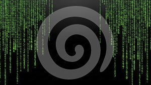 Digital rain background with green code falling on a black screen representing data technology and cybersecurity