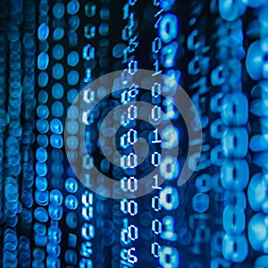 Digital Rain of Binary Code Abstract Technology Background, Cybersecurity, Programming
