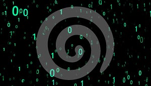 Digital Rain of Binary Code on Black Background