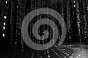 Digital Rain Binary Code falling into the darkness