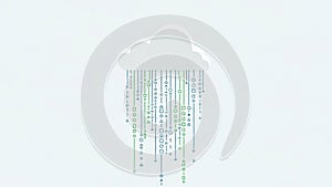 Digital rain of binary code falling from a white cloud icon