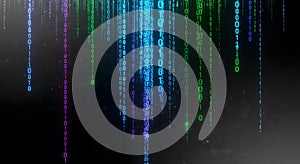 Digital Rain of Binary Code with Futuristic Grid Background