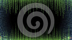 Digital Rain Code Matrix Background with Green Binary Data Stream