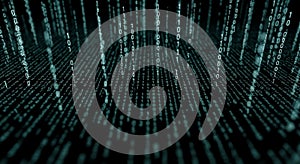 Digital Rain: Data Flowing in Binary Code on a Dark Background for Technology Concepts, Cyber Security, Software