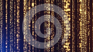 Digital Rain of Golden Binary Code and Symbols