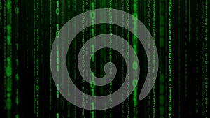 Digital Rain: Green Binary Code Falling on Black Background