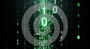 Digital Rain of Green Binary Code Falling Downwards data technology