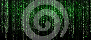 Digital Rain of Green Matrix Code on a Black Background, Technology or Programming Concept