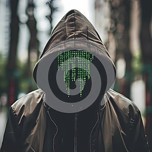 Digital Rain: Hooded Figure AI Generative