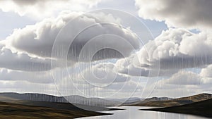 Digital Rain over Serene Landscape: Cloud Computing Concept