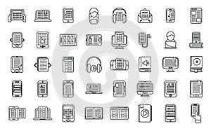 Digital reading icons set outline vector. Library book