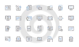 Digital realm line icons collection. Cyber, Online, Virtual, Pixelated, Infotech, E-commerce, Internet vector and linear photo