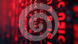 Digital red matrix wall, futuristic tech binary code, computer data, virtual internet network program. Digit coding, cyberspace