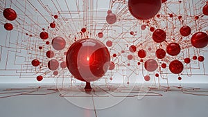 Digital Red Sphere Network Representing Data Flow