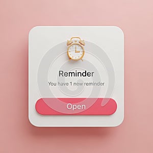 Digital Reminder Notification with an Alarm Clock Icon and an Open Button
