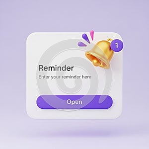 Digital Reminder Notification with Bell Icon and Open Button