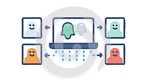 Digital remote collaboration, virtual team and online networking, vector design Generative AI