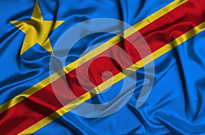 Digital render of the textured fabric national flag of the Democratic Republic of Congo