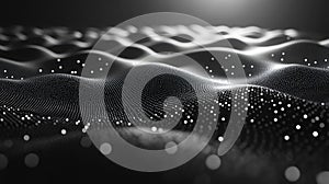 A digital rendering of an abstract hexagonal grid pattern with particles flowing through it, creating the appearance of waves