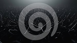 A digital rendering of a complex network of thin, dark lines against a dark background.