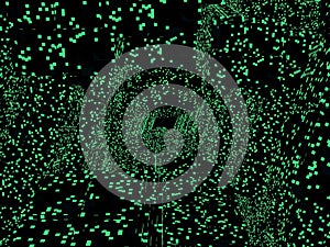 The digital rendering creates a sense of infinite depth and movement through a complex data stream