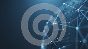 A digital rendering features a 3D network of interconnected lines forming a geometric pattern on the right.