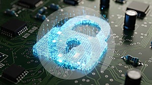 Up of binary code overlays a computer circuit board symbolizing