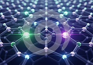 A digital rendering of a hexagonal molecular structure, often