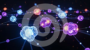 Interconnected molecules or atoms represented by various clusters