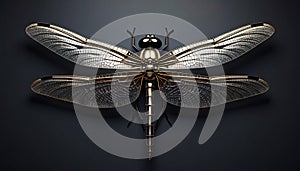 A digital rendering of a metallic dragonfly Generative AI