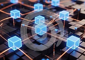 A digital rendering of a network concept using a grid of black