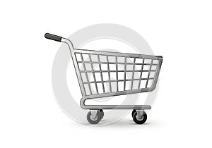 A digital rendering of a shopping cart. The cart features a metal