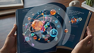 Science Textbook with Augmented Reality and 3D Models of Molecules and Atoms