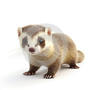 Adorable Baby Ferret Posing on White Background