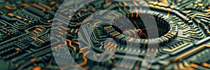A digital rendering of a tiny mechanical insect trapped inside a circuit board maze symbolizing a software bug in a computer
