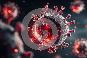 Digital rendering of a virus particle with glowing surface structures