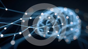 Digital representation of a brain with interconnected neural network nodes symbolizing artificial intelligence and data flow.