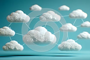 Cloud Computing Network Concept with Connected Digital Clouds on Blue Background Generative AI