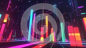 Digital representation of data visualized with vibrant colorful glowing bars