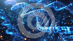 Digital DNA Double Helix Structure with Binary Code and Futuristic Network Connection
