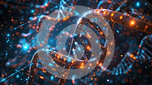 DNA Double Helix Structure with Binary Code, Science Concept, Futuristic Technology