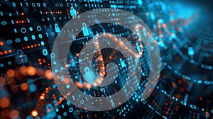DNA Strand Cybersecurity Concept on Binary Code Background with Padlocks for Data Protection