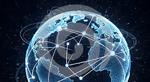 Digital representation of Earth showcasing a network, with