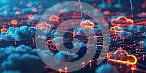 Digital representation of a glowing cloud with interconnected nodes. AIG49.