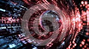 Digital Representation of a Glowing Earth Surrounded by Data Streams at Night