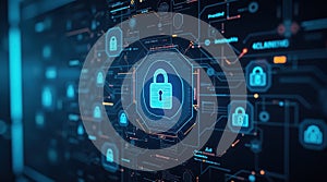 Futuristic interface displaying secure network with advanced tech protocols